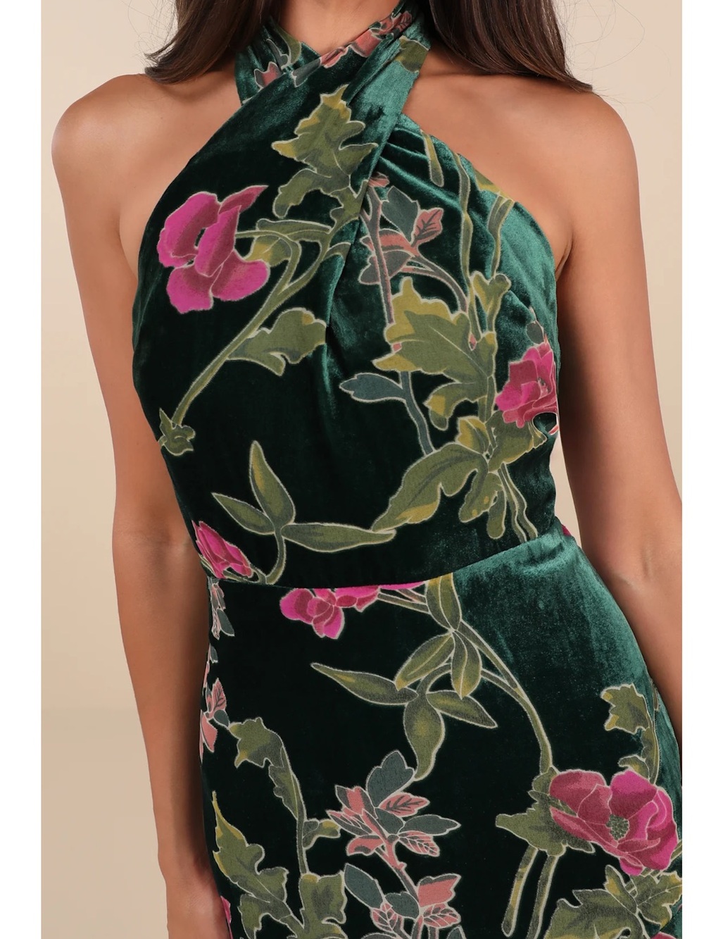 Lulus Flawlessly Gorgeous Green Burnout Floral Halter Velvet Maxi Dress Event S - Picture 4 of 15